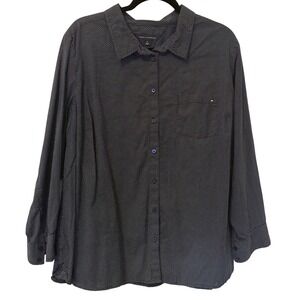 Tommy Hilfiger Mens Navy Polka Dot Roll Tab Button Down Shirt 1X Cotton